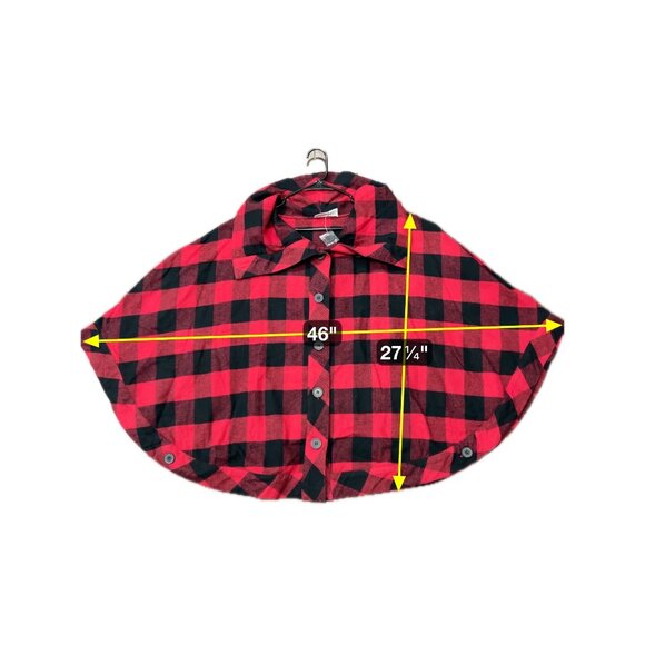 Newport News Red Black Buffalo Plaid Button-Up Cape Jacket Oversized Collar Sz M - Picture 7 of 9
